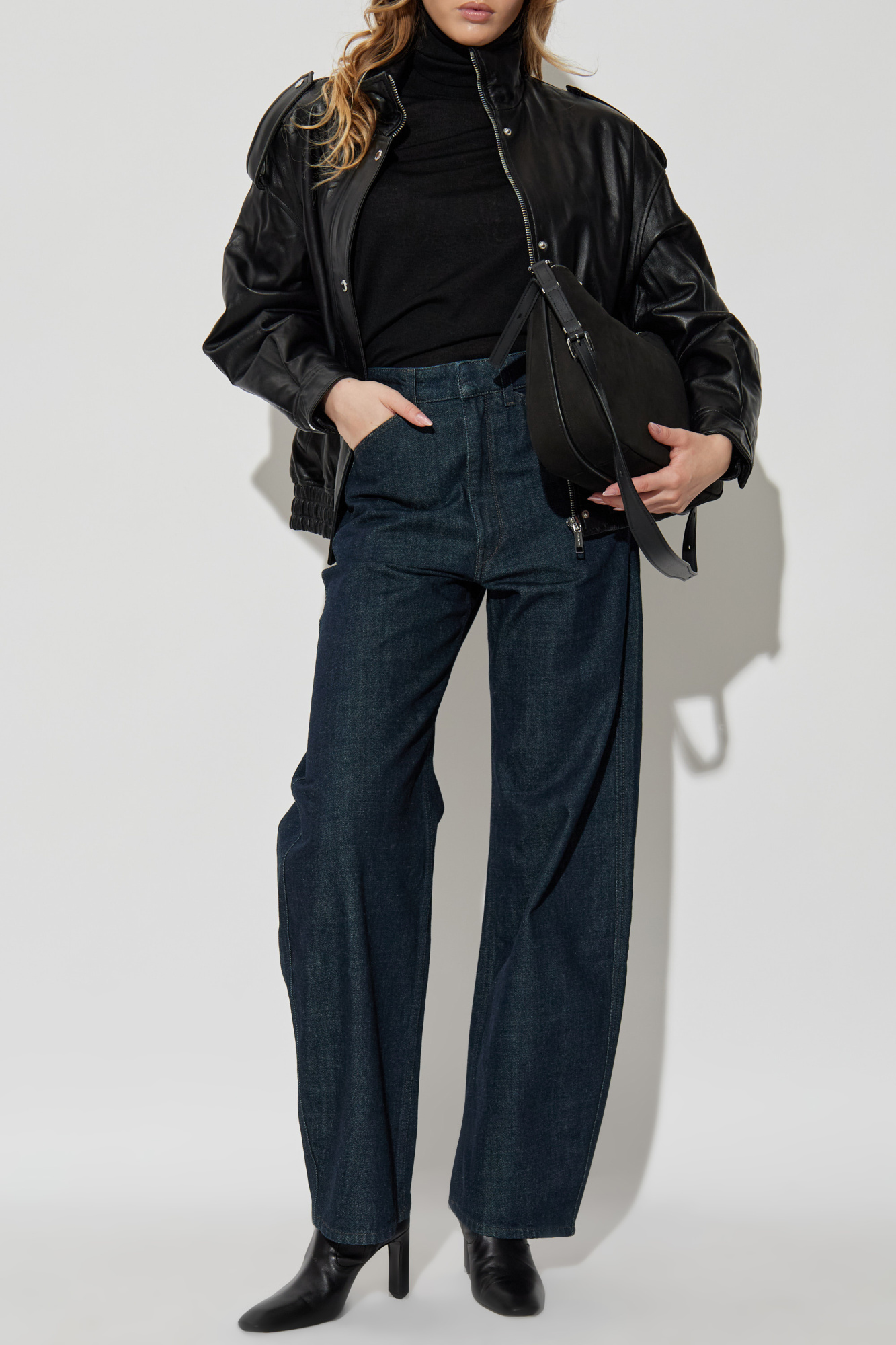 p*e様 MICHAEL KORS ボア襟ジャケット M 黒 Michael Kors Jacket Mens S full zip Faux leather elbow